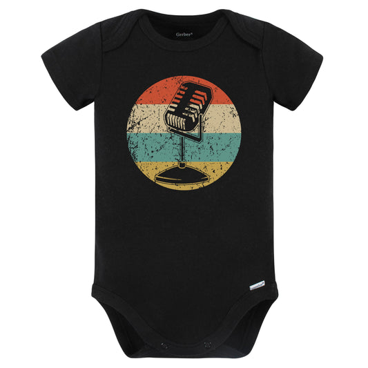 Old School Microphone Silhouette Retro Podcast Podcaster Baby Bodysuit (Black)