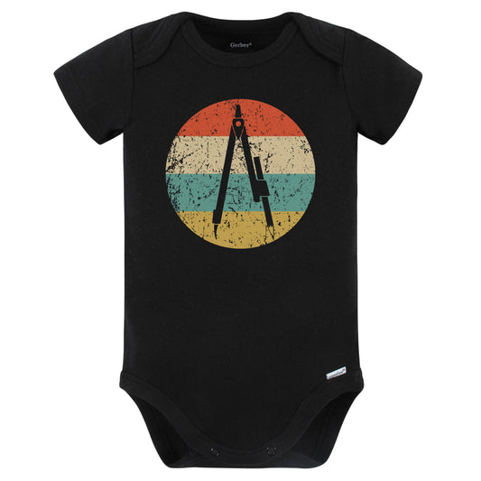 Pencil Compass Silhouette Retro Architect Engineer Baby Bodysuit (Black)