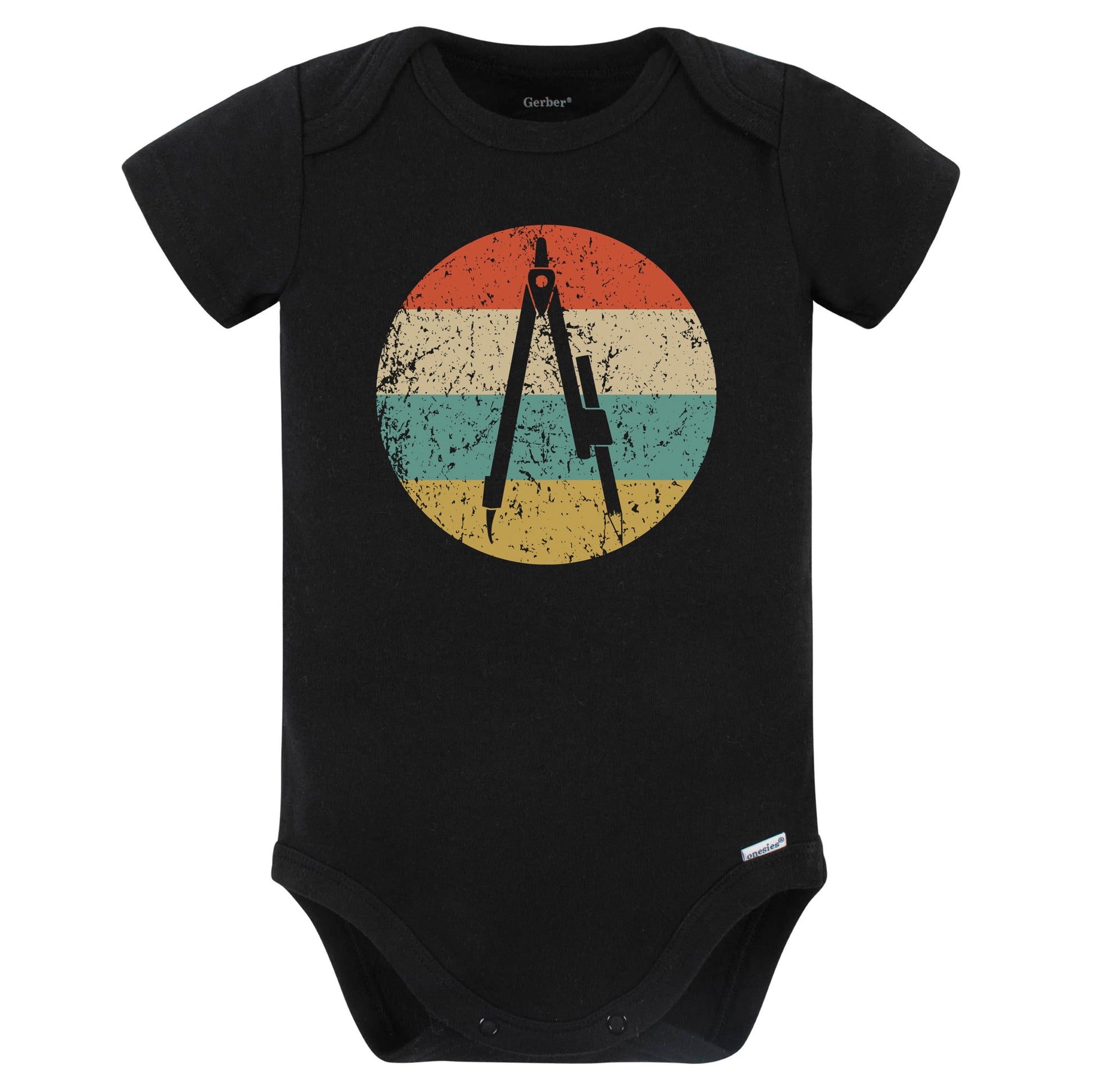 Pencil Compass Silhouette Retro Architect Engineer Baby Bodysuit (Black)