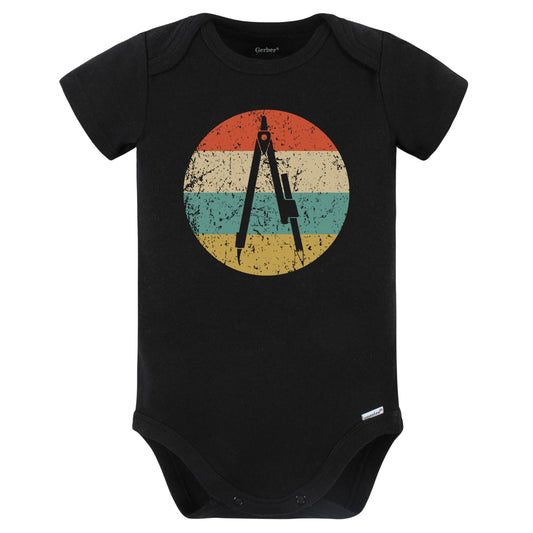 Pencil Compass Silhouette Retro Architect Engineer Baby Bodysuit (Black)