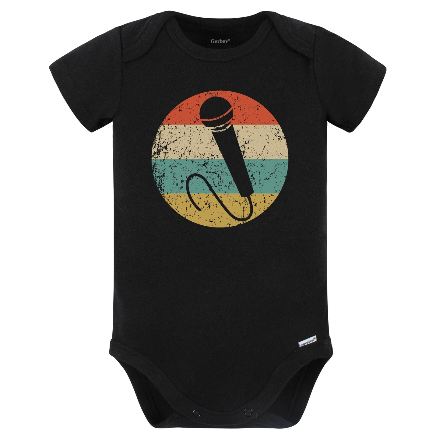 Microphone Silhouette Retro Karaoke Singer Baby Bodysuit (Black)