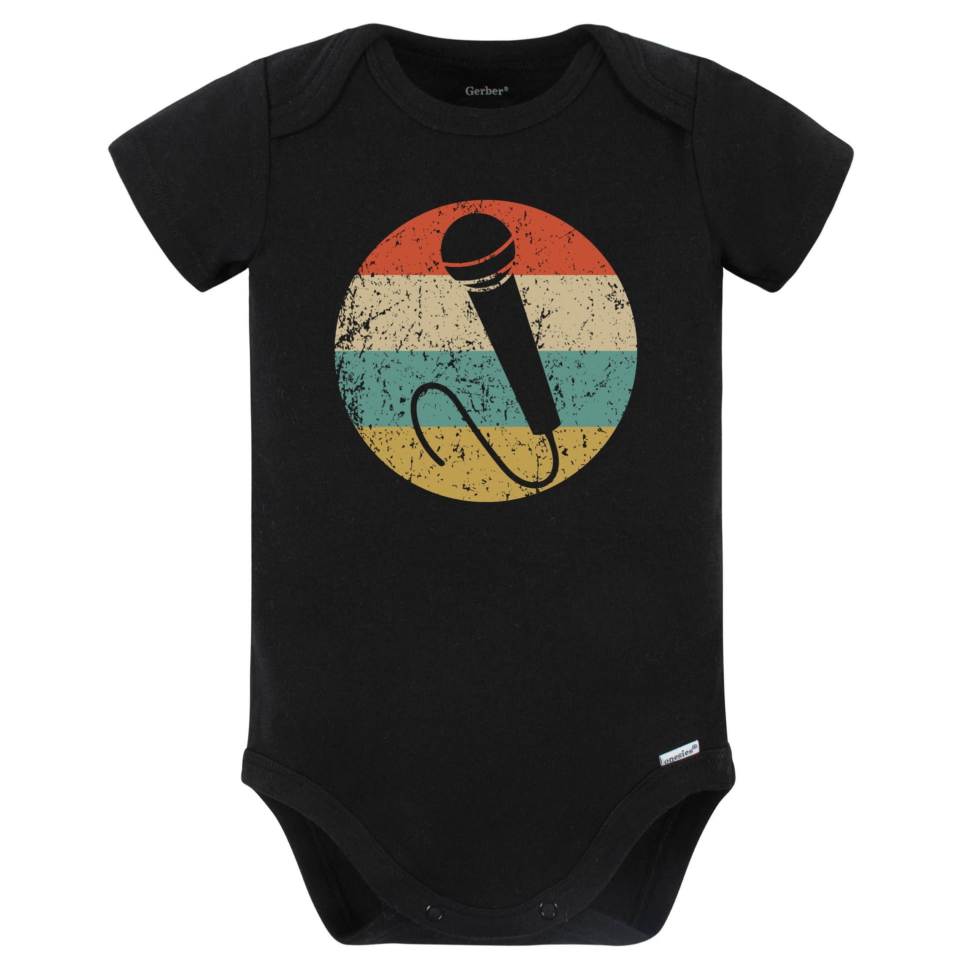 Microphone Silhouette Retro Karaoke Singer Baby Bodysuit (Black)