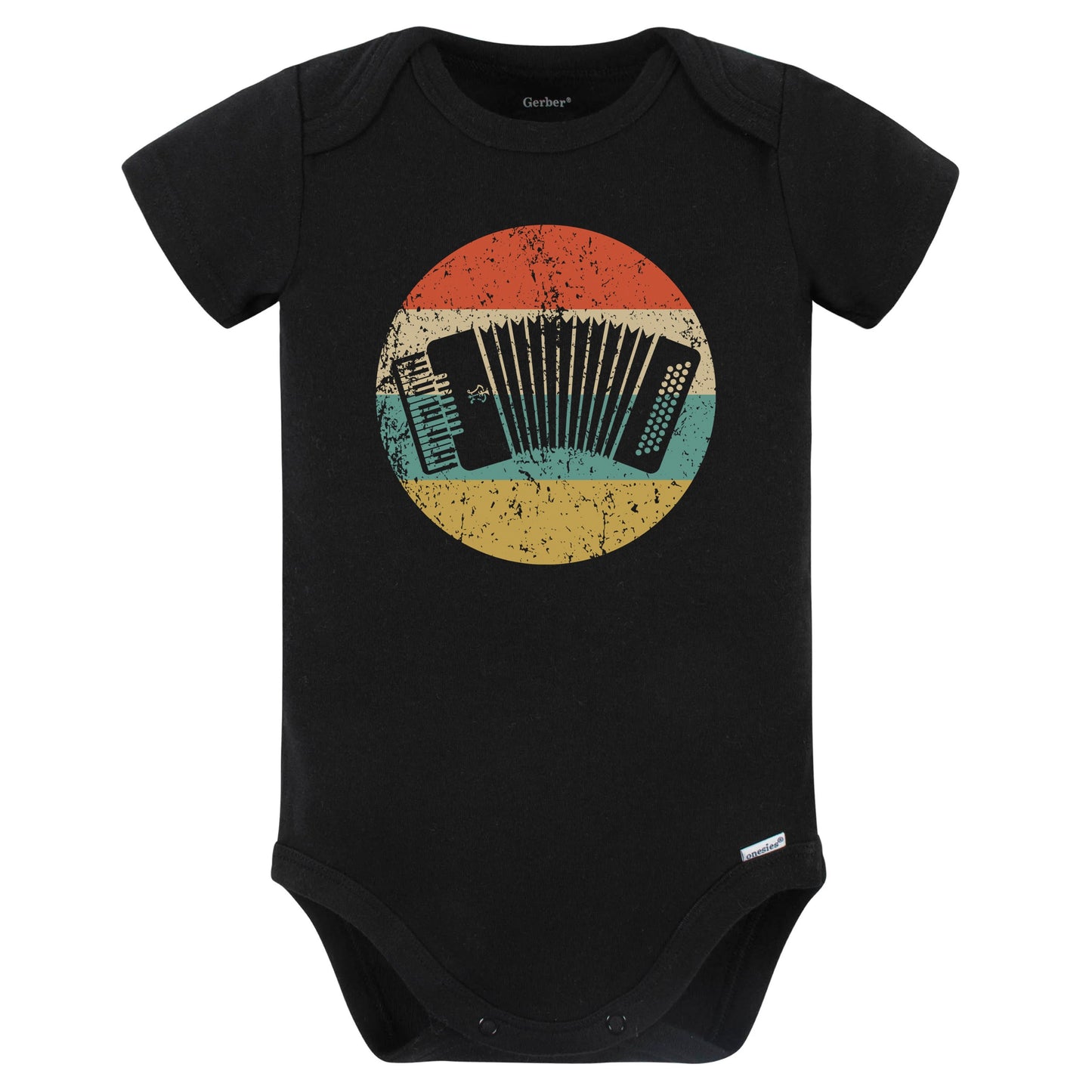 Accordion Silhouette Retro Music Musician Musical Instrument Baby Bodysuit (Black)