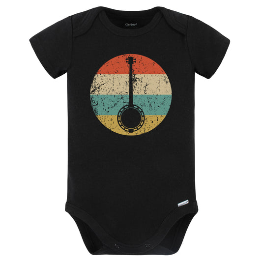 Banjo Silhouette Retro Music Musician Musical Instrument Baby Bodysuit (Black)