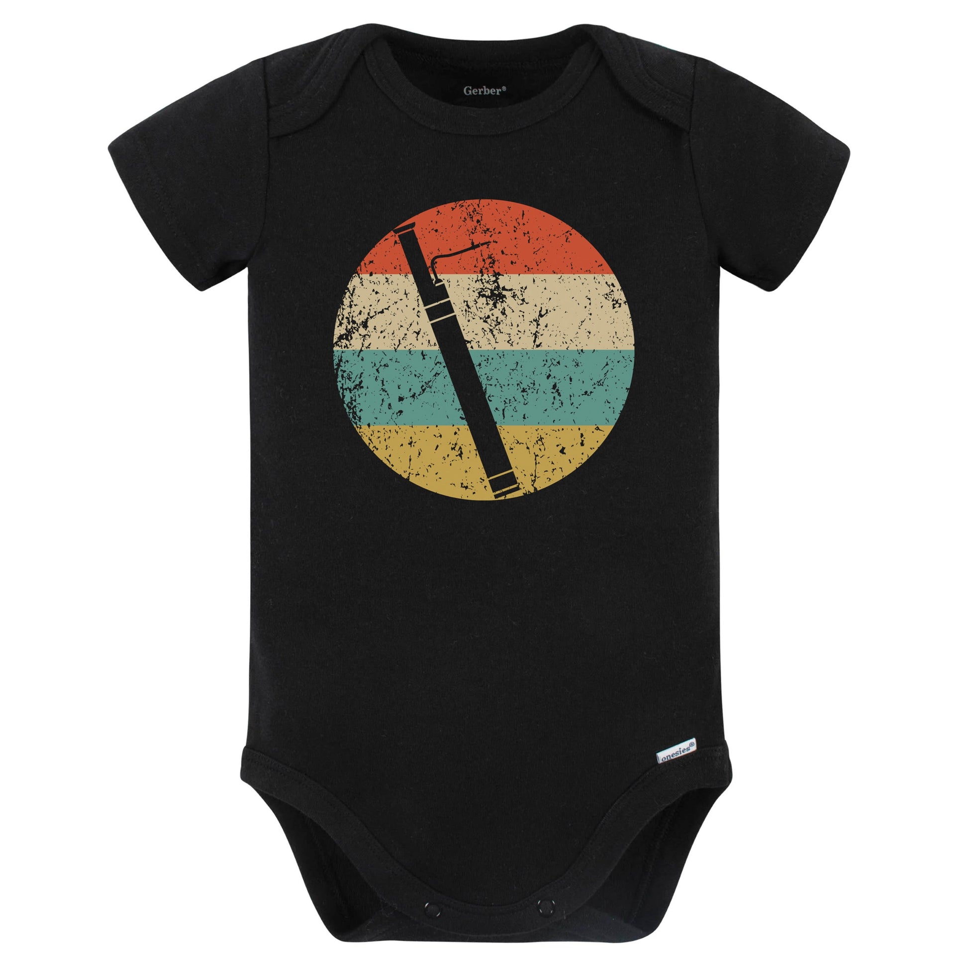 Bassoon Silhouette Retro Music Musician Musical Instrument Baby Bodysuit (Black)