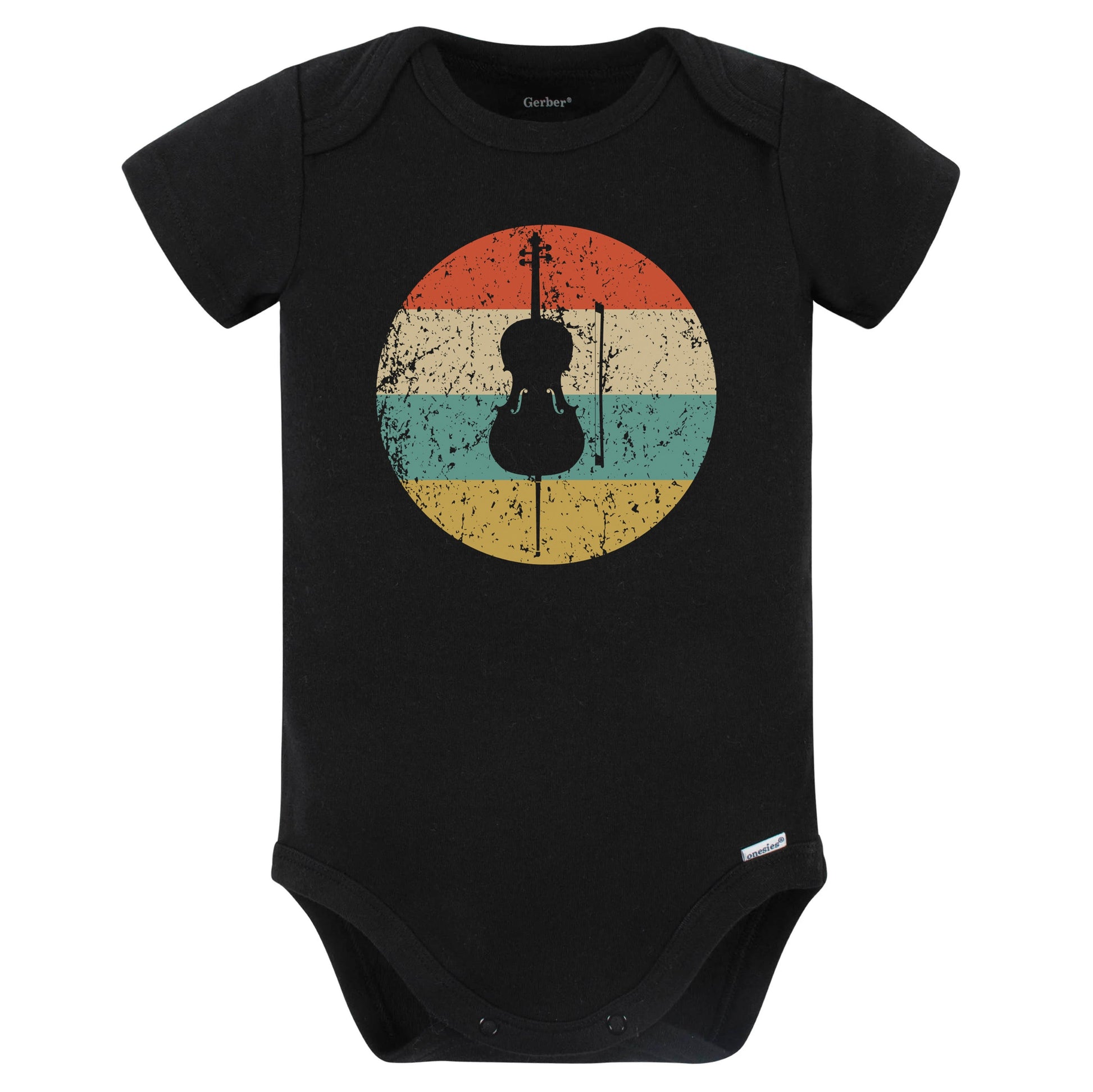 Cello Silhouette Retro Music Musician Musical Instrument Baby Bodysuit (Black)