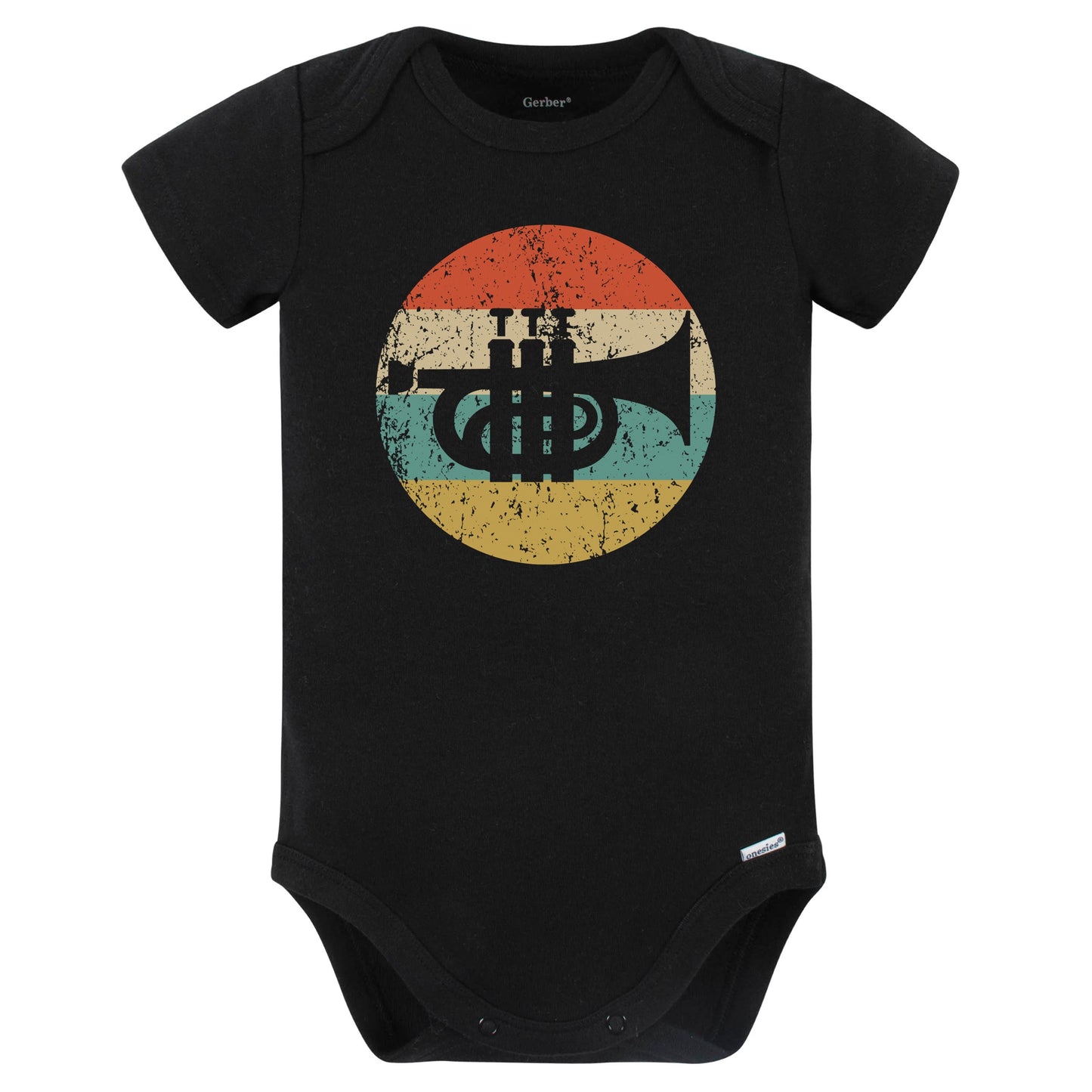 Cornet Trumpet Retro Music Musician Musical Instrument Baby Bodysuit (Black)