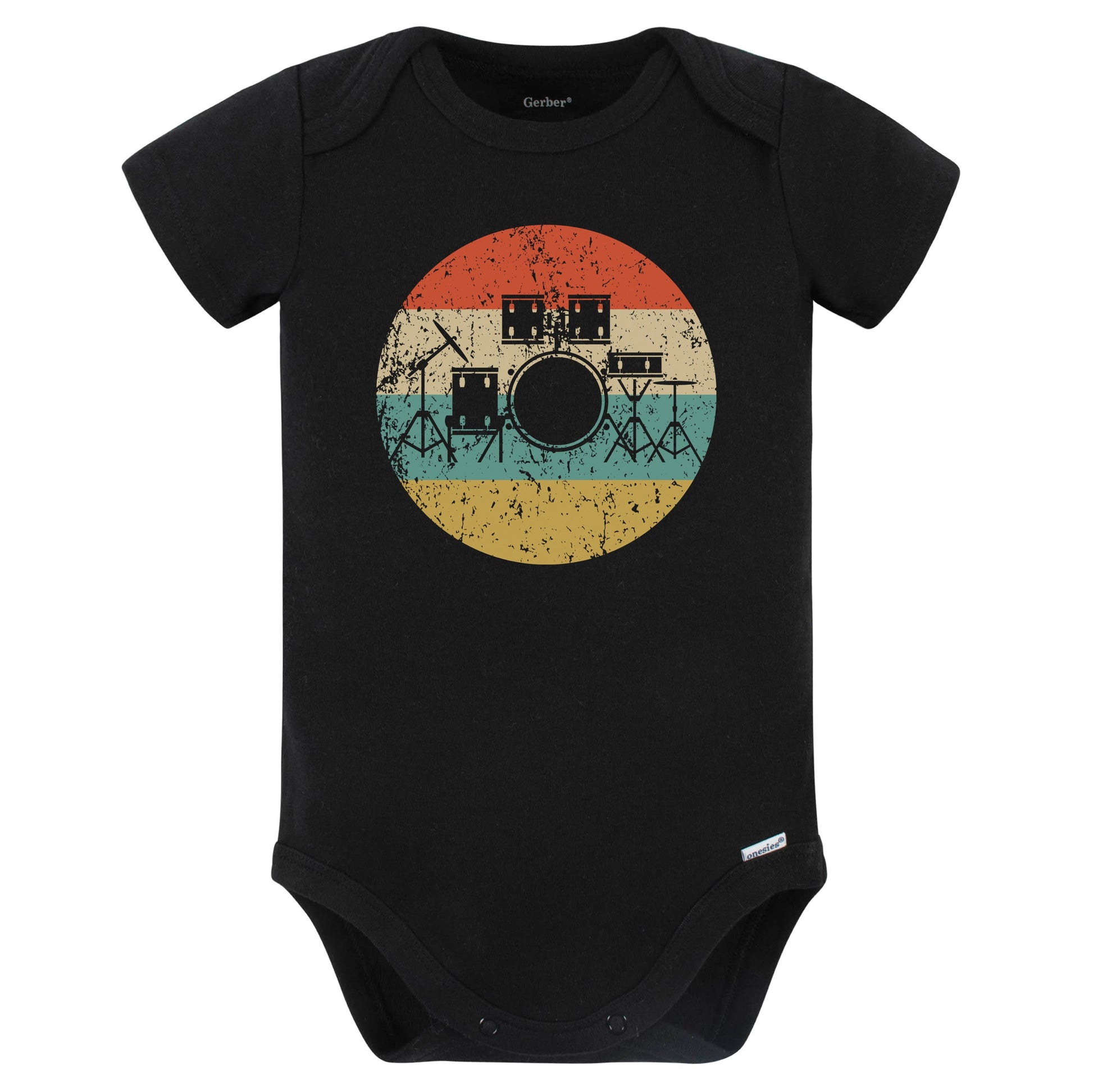 Drum Set Silhouette Retro Music Musician Musical Instrument Baby Bodysuit (Black)
