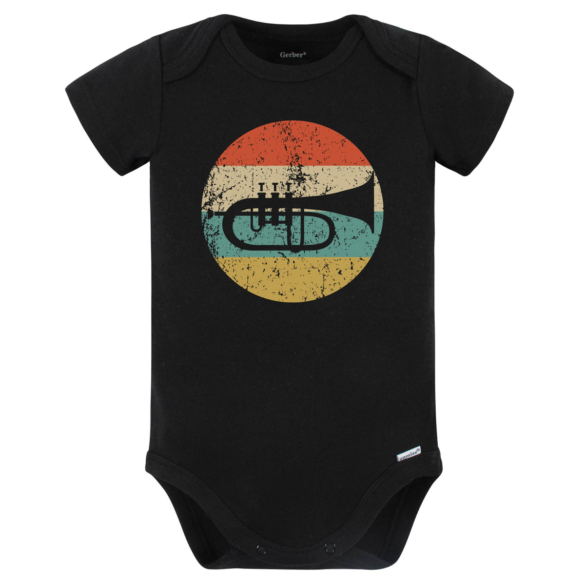 Flugelhorn Trumpet Retro Music Musician Musical Instrument Baby Bodysuit (Black)