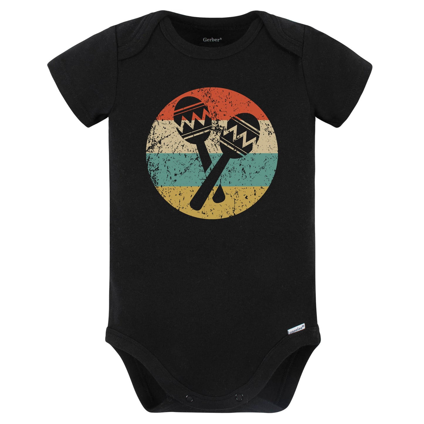 Maracas Silhouette Retro Salsa Music Musical Instrument Baby Bodysuit (Black)