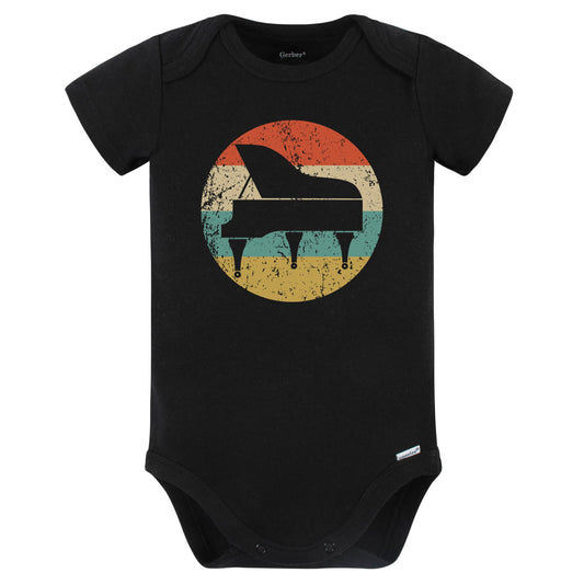 Piano Silhouette Retro Music Musician Musical Instrument Baby Bodysuit (Black)