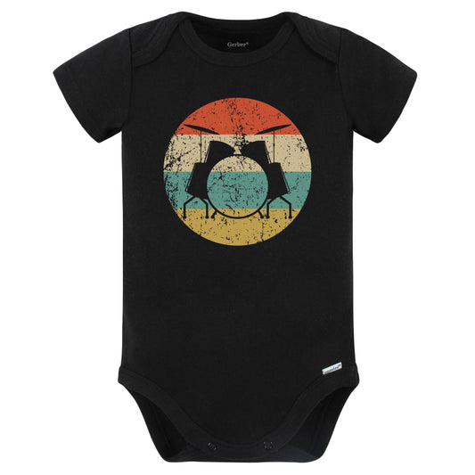 Drums Silhouette Retro Music Musician Musical Instrument Baby Bodysuit (Black)