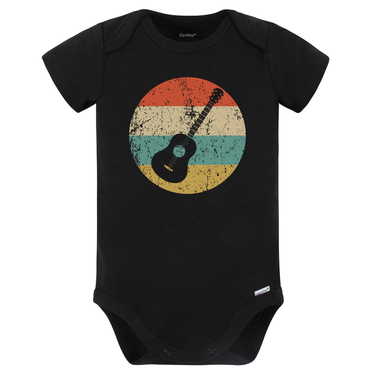 Acoustic Guitar Retro Music Musician Musical Instrument Baby Bodysuit (Black)