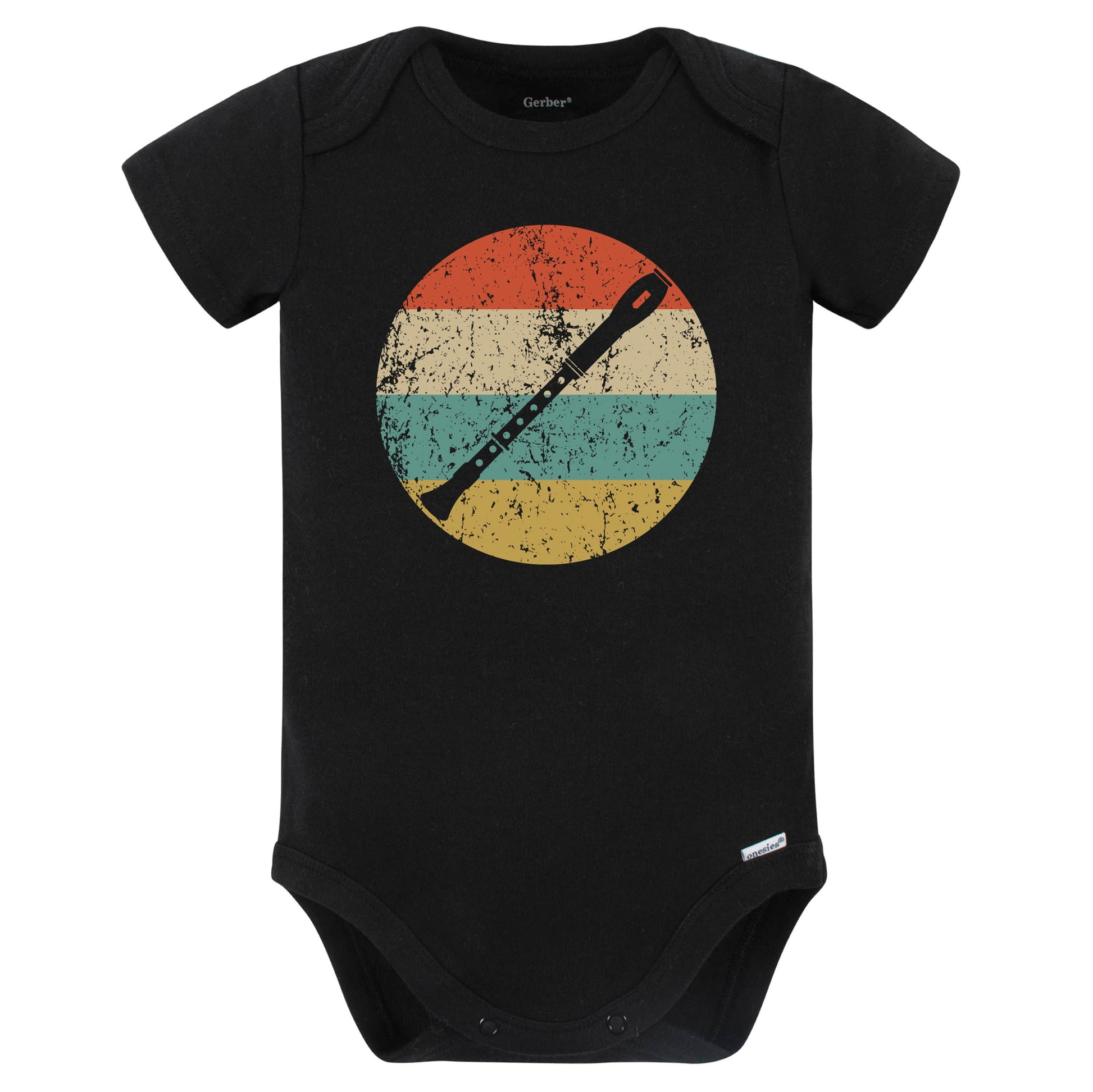 Oboe Silhouette Retro Music Musician Musical Instrument Baby Bodysuit (Black)