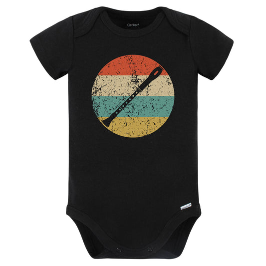 Oboe Silhouette Retro Music Musician Musical Instrument Baby Bodysuit (Black)