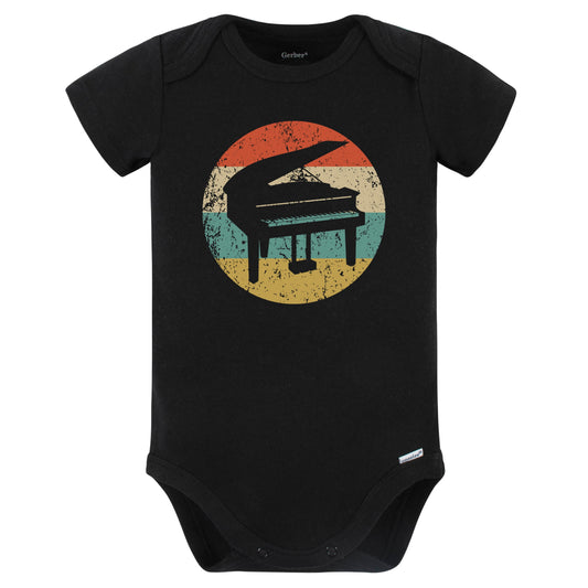 Piano Silhouette Retro Music Musician Musical Instrument Baby Bodysuit (Black)