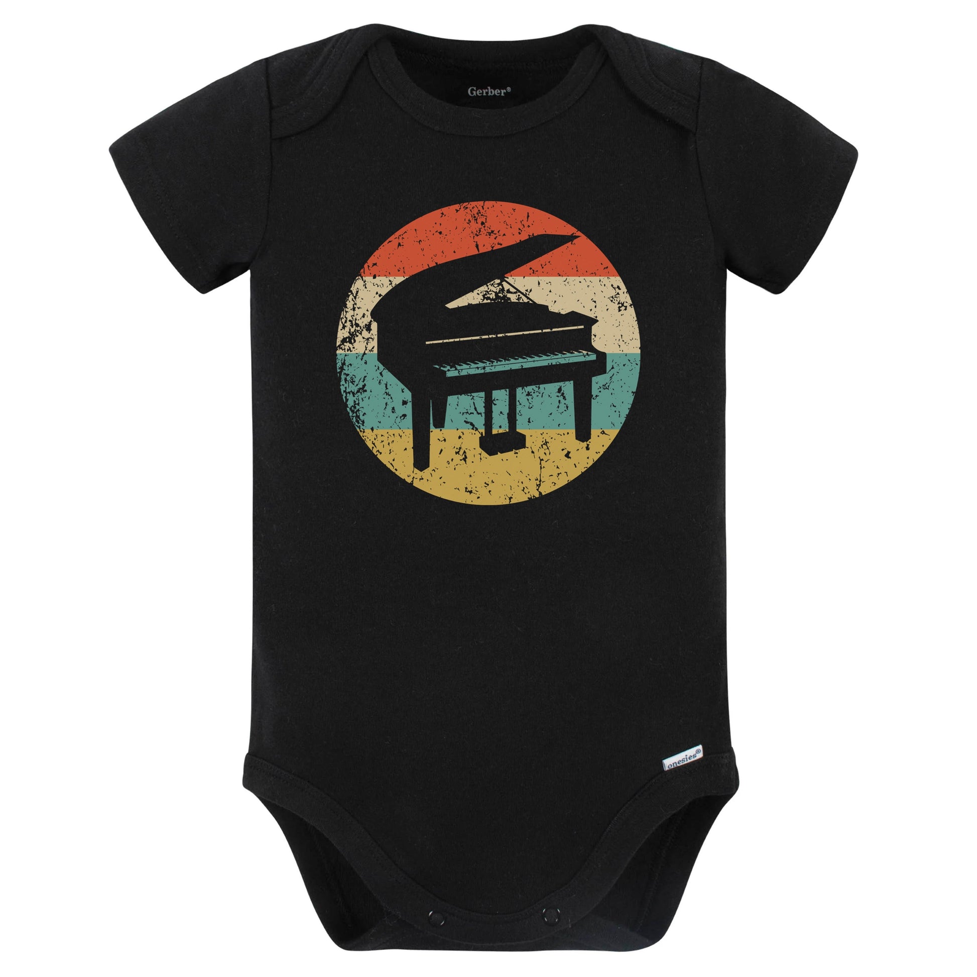 Piano Silhouette Retro Music Musician Musical Instrument Baby Bodysuit (Black)