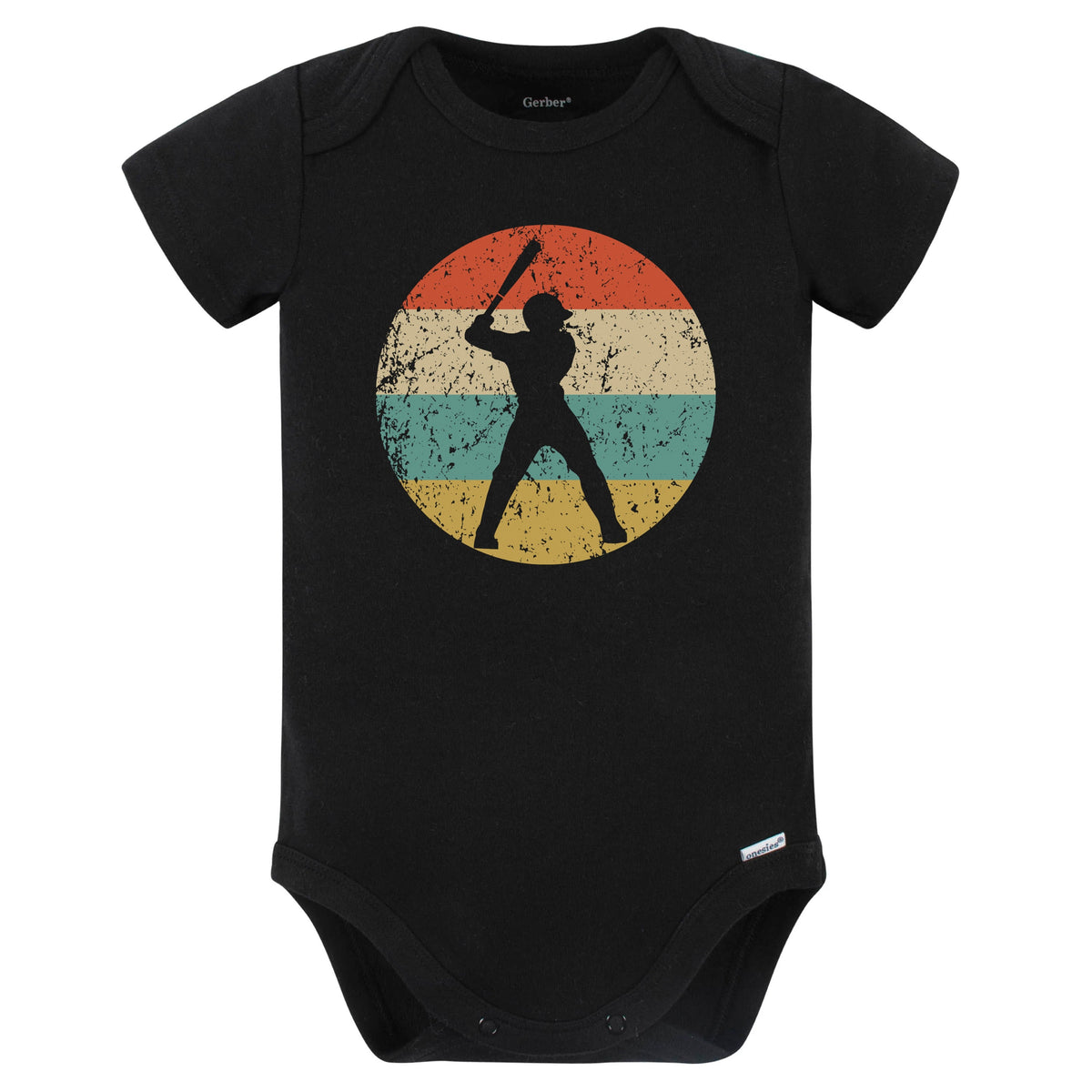 Baseball Player Baseball Batter Silhouette Retro Sports Baby Bodysuit (Black)