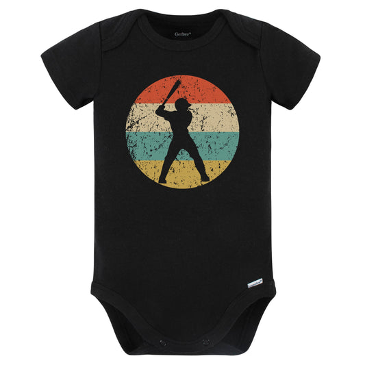 Baseball Player Baseball Batter Silhouette Retro Sports Baby Bodysuit (Black)