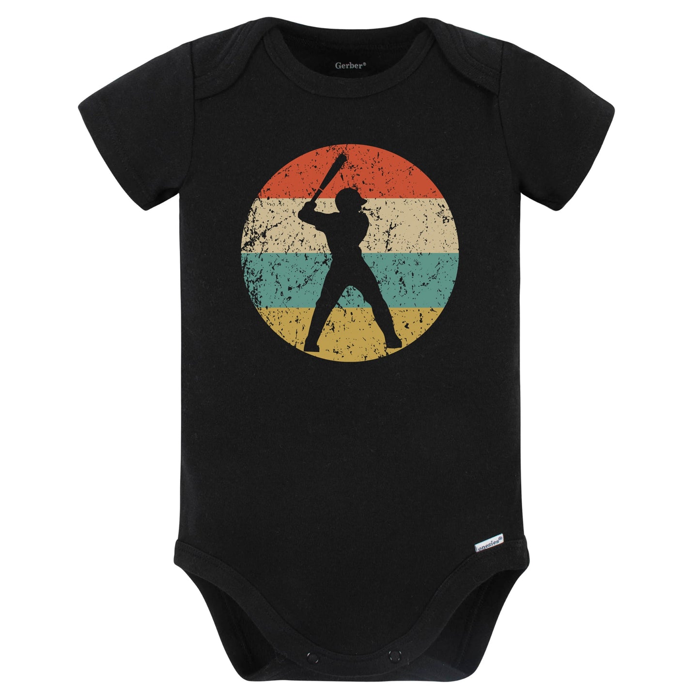 Baseball Player Baseball Batter Silhouette Retro Sports Baby Bodysuit (Black)