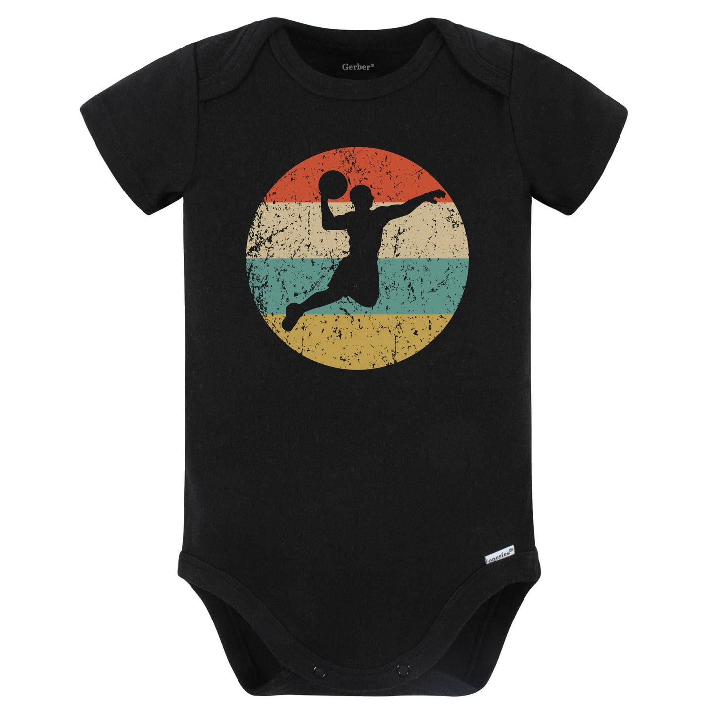 Basketball Player Dunk Silhouette Retro Sports Baby Bodysuit (Black)