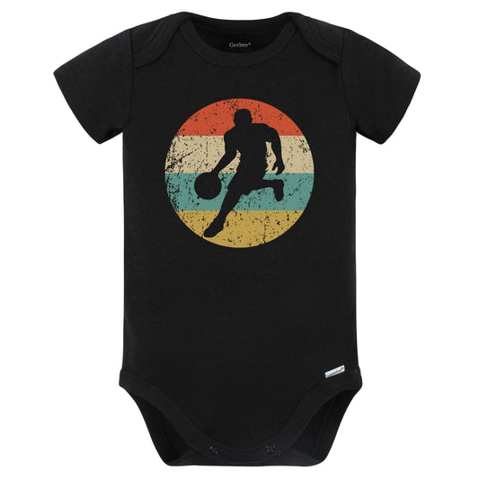 Basketball Player Dribbling Silhouette Retro Sports Baby Bodysuit (Black)