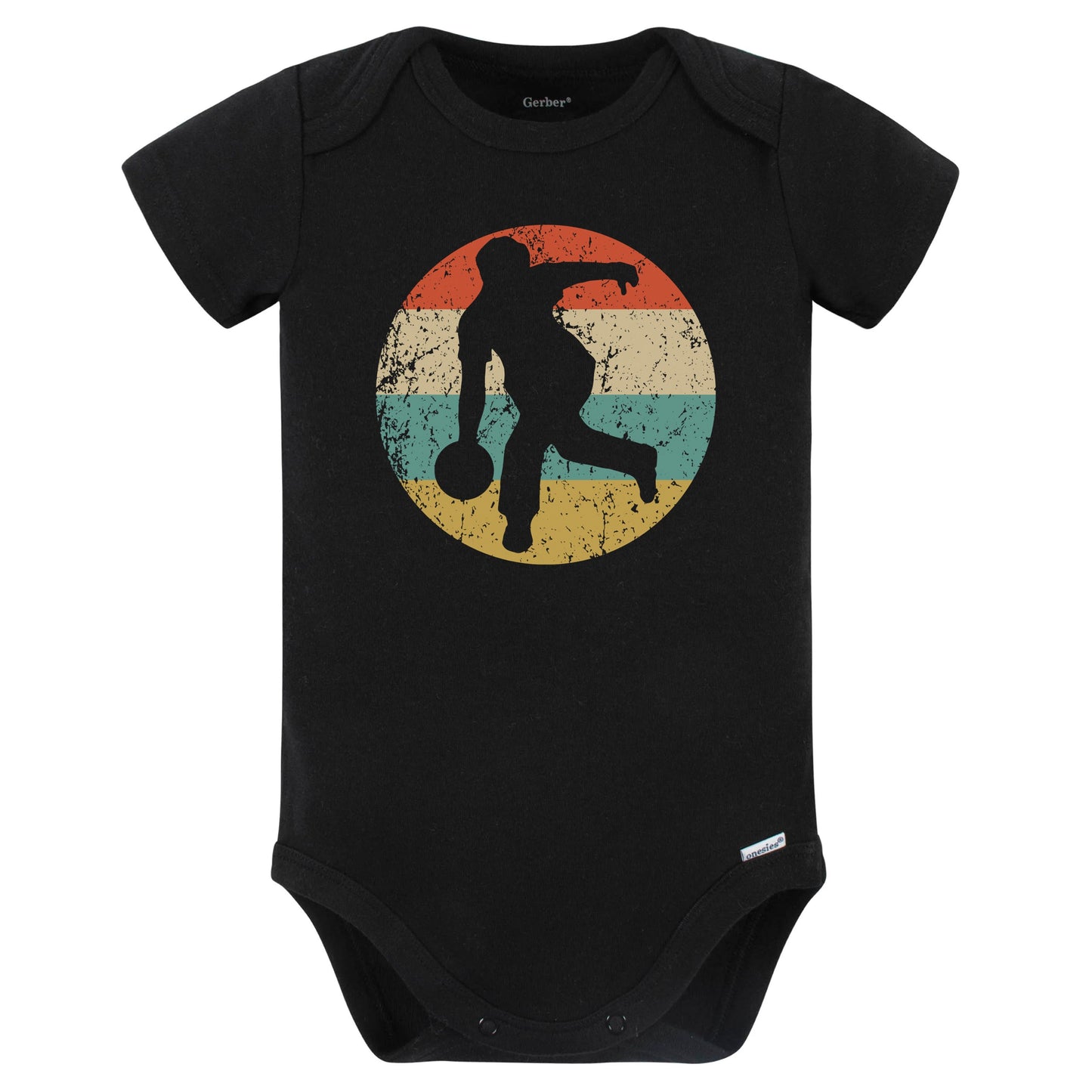 Bowler Bowling Silhouette Retro Sports Baby Bodysuit (Black)