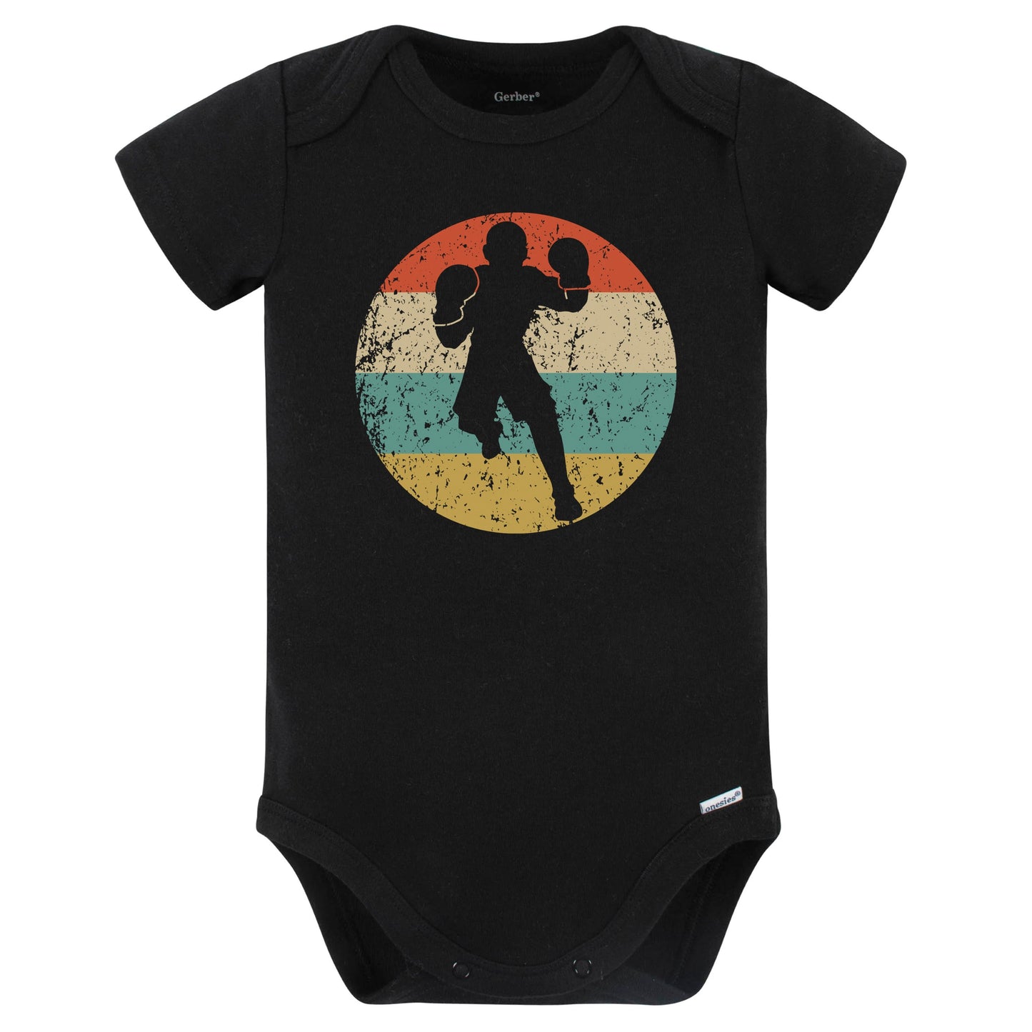 Boxer Boxing Silhouette Retro Sports Baby Bodysuit (Black)