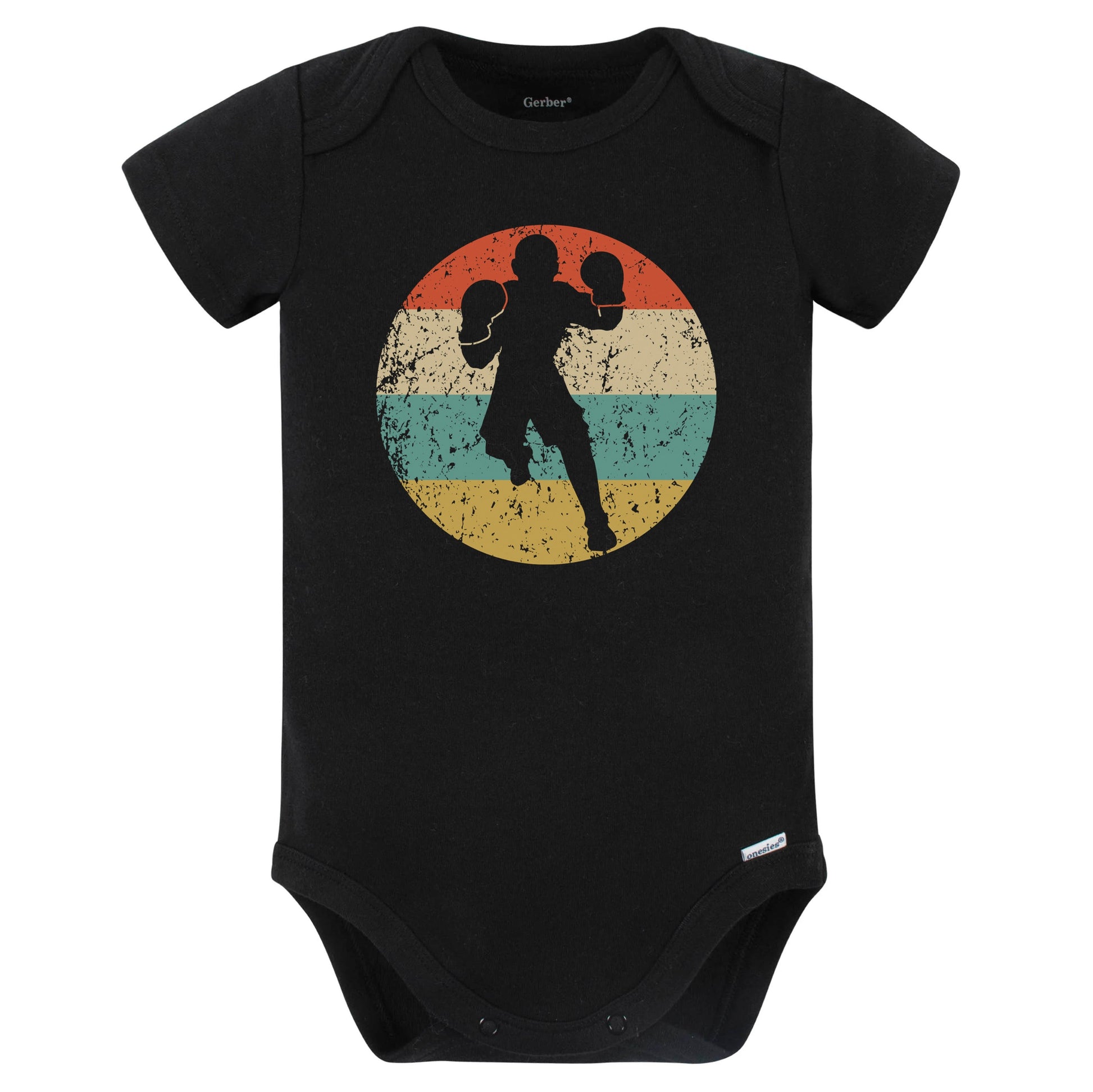 Boxer Boxing Silhouette Retro Sports Baby Bodysuit (Black)