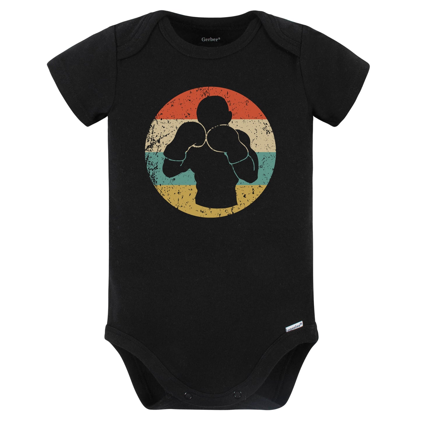 Boxing Boxer Silhouette Retro Sports Baby Bodysuit (Black)
