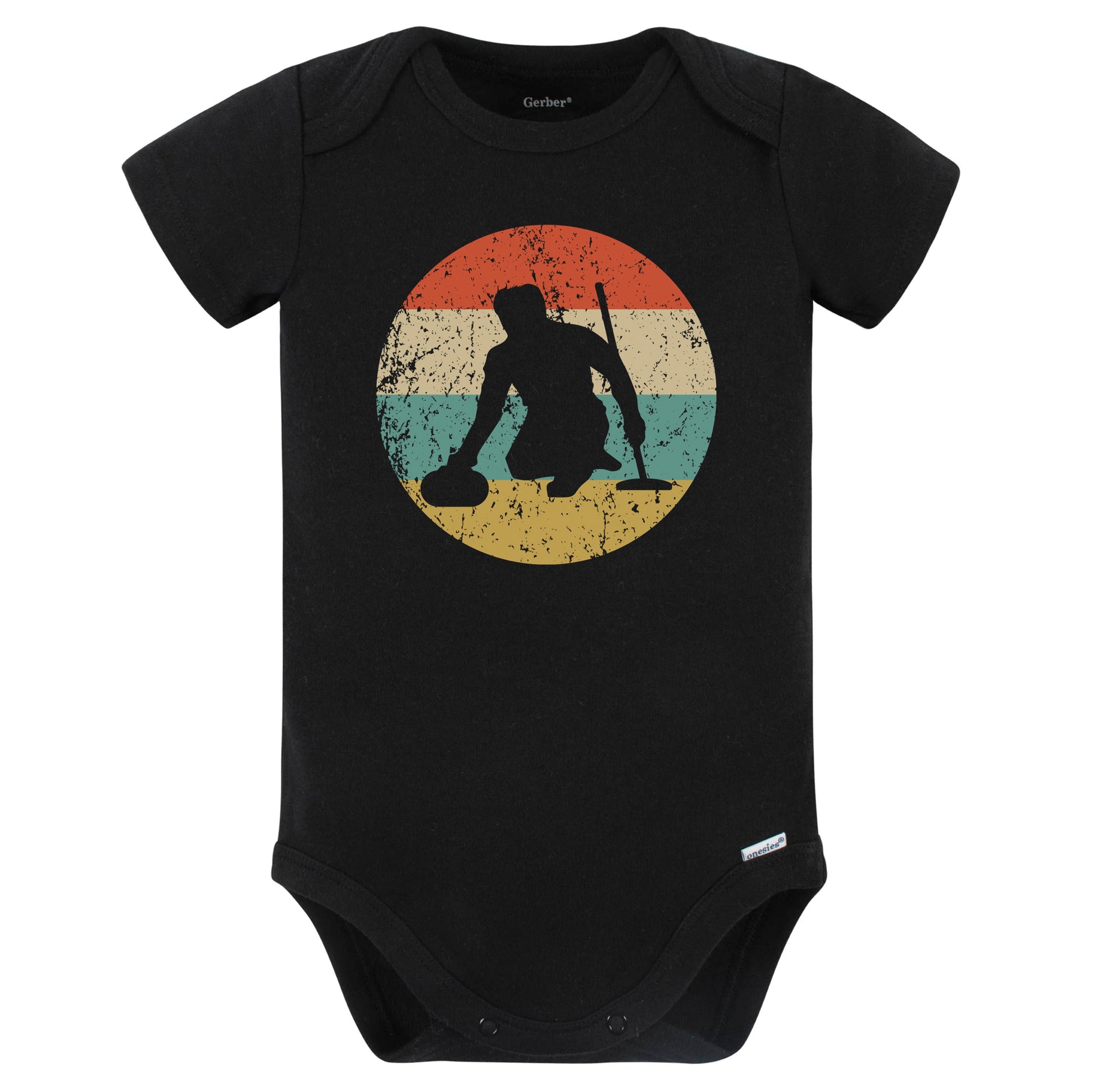 Curler Curling Silhouette Retro Sports Baby Bodysuit (Black)