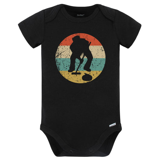 Curling Curler Silhouette Retro Sports Baby Bodysuit (Black)