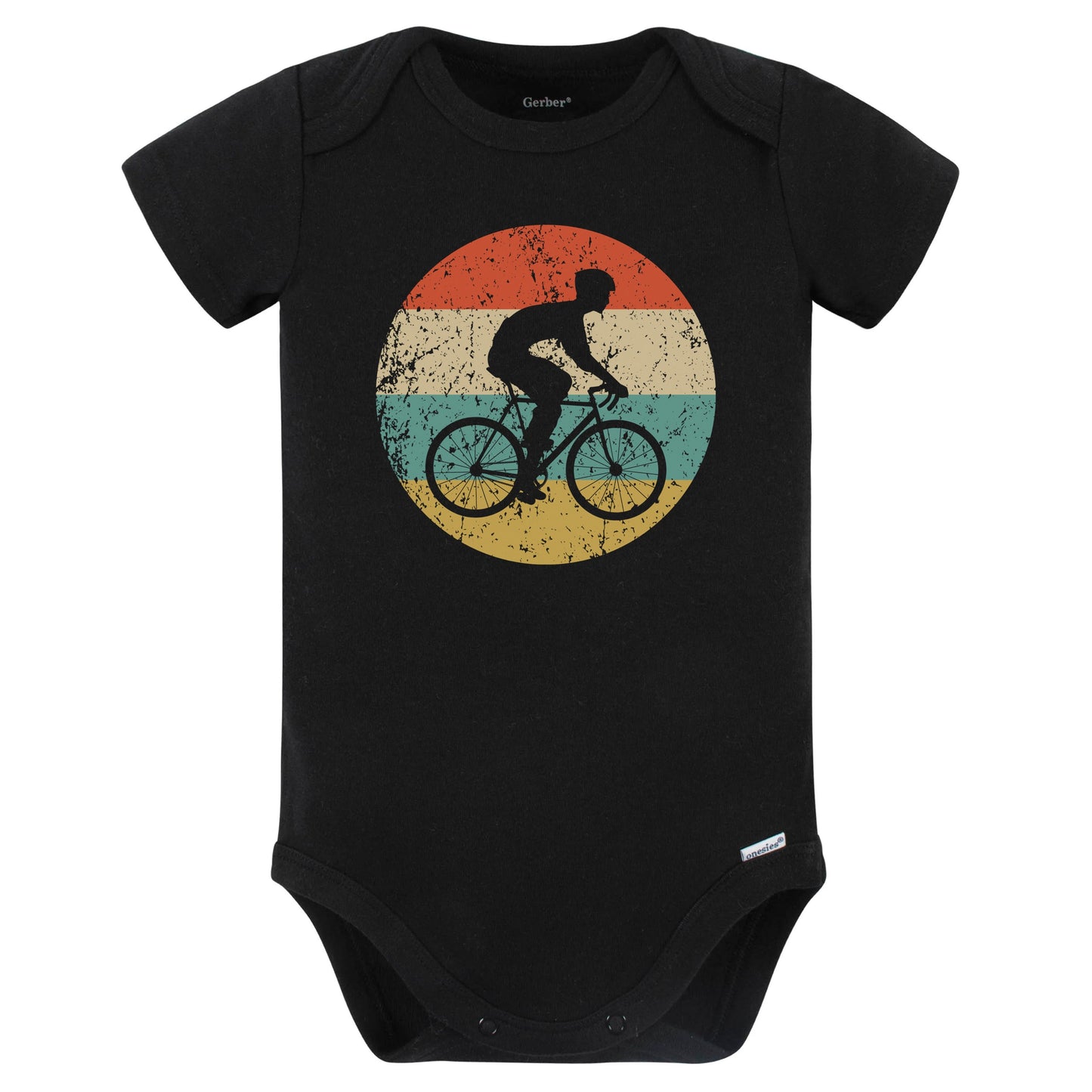Cyclist Riding Bike Cycling Silhouette Retro Sports Baby Bodysuit (Black)