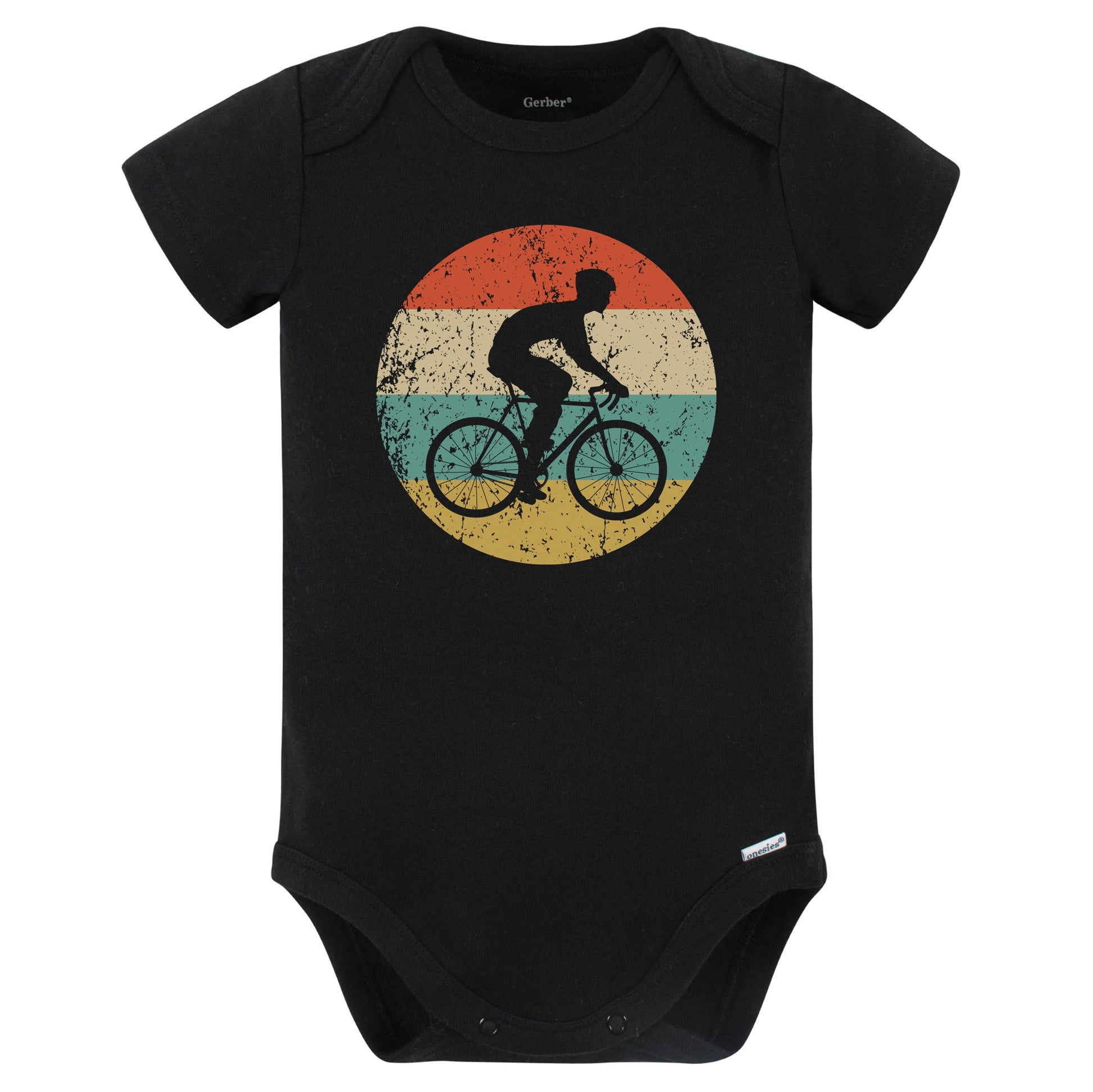Cyclist Riding Bike Cycling Silhouette Retro Sports Baby Bodysuit (Black)