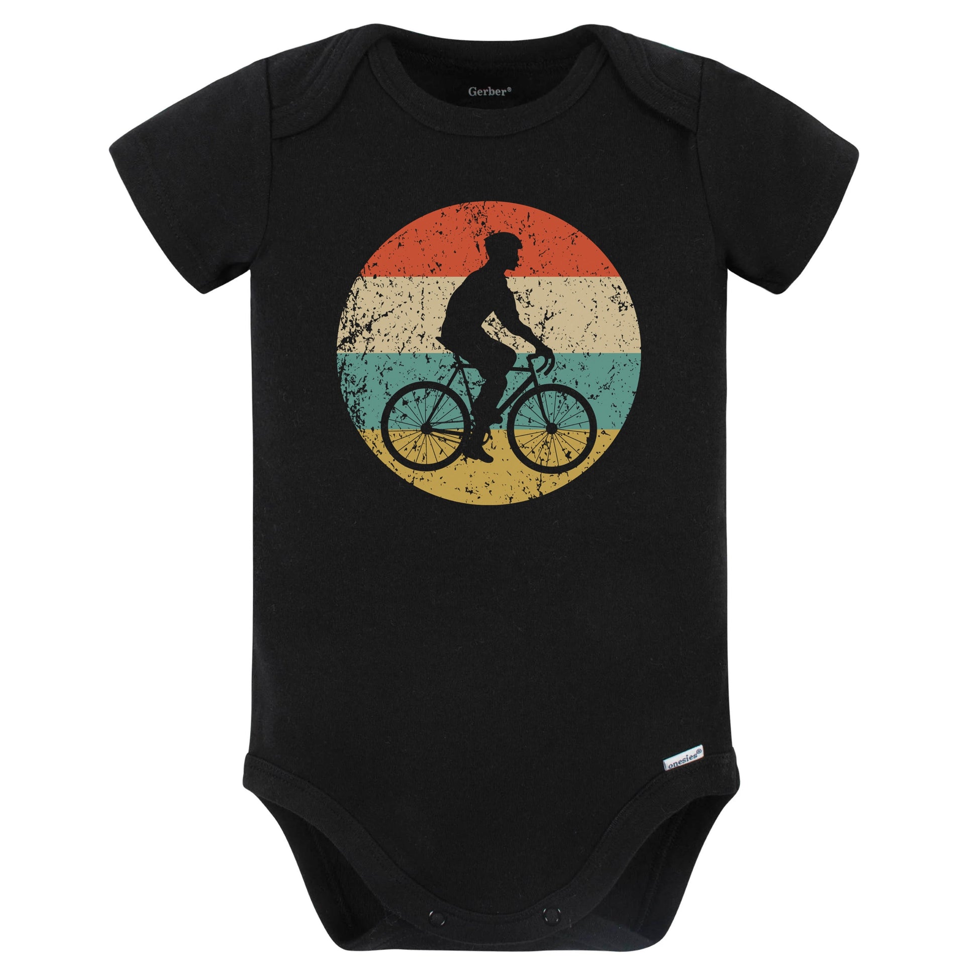 Cycling Cyclist Riding Bike Silhouette Retro Sports Baby Bodysuit (Black)