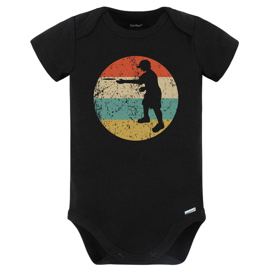 Disc Golf Player Silhouette Retro Sports Baby Bodysuit (Black)