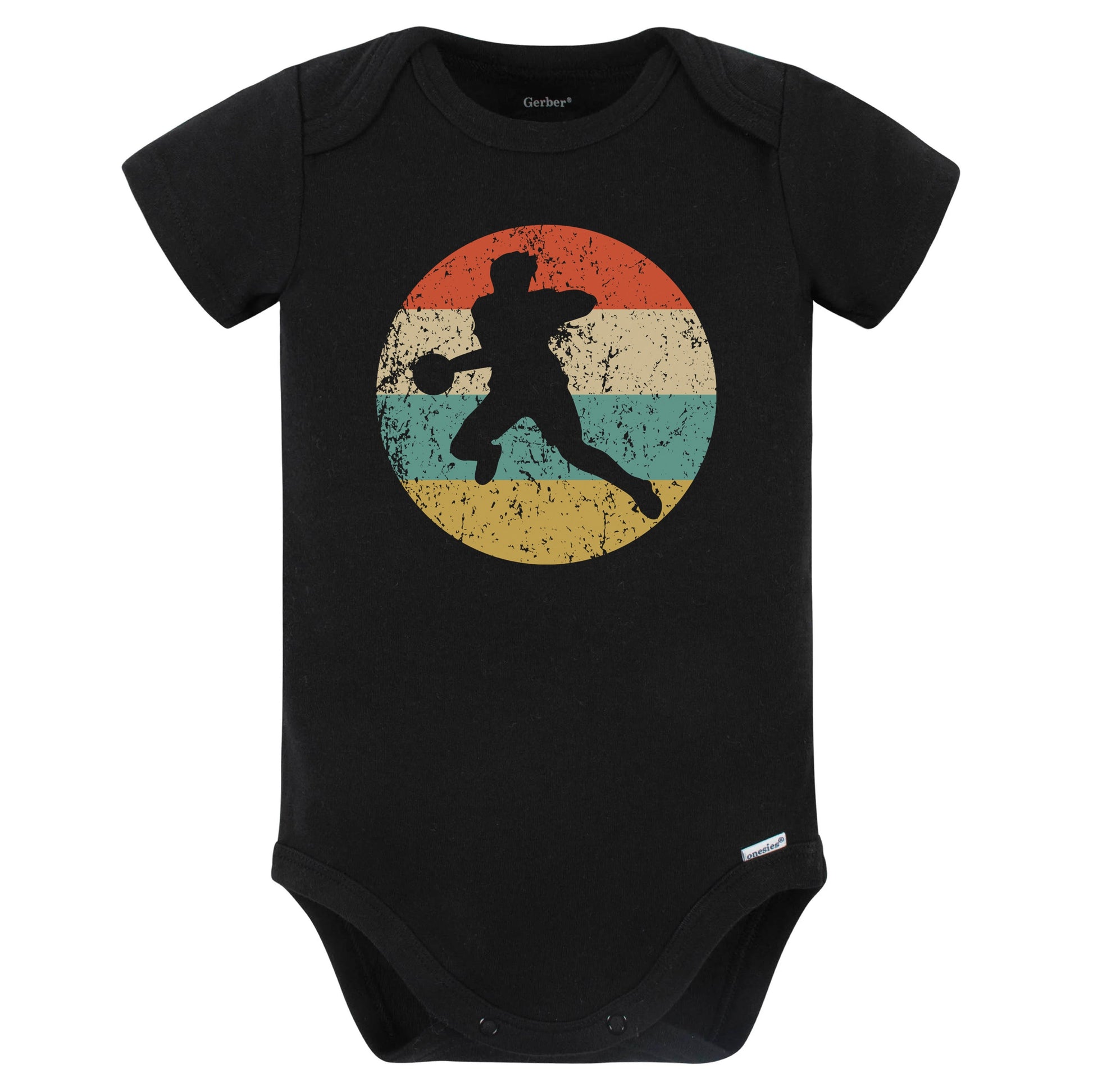 Handball Dodgeball Player Silhouette Retro Sports Baby Bodysuit (Black)