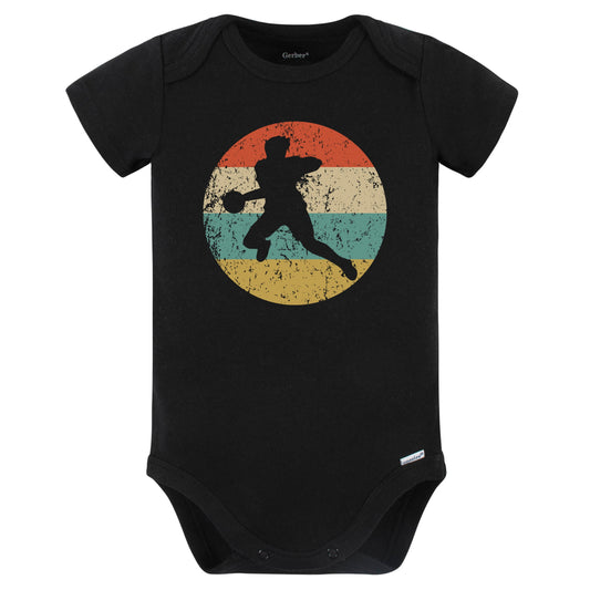 Handball Dodgeball Player Silhouette Retro Sports Baby Bodysuit (Black)