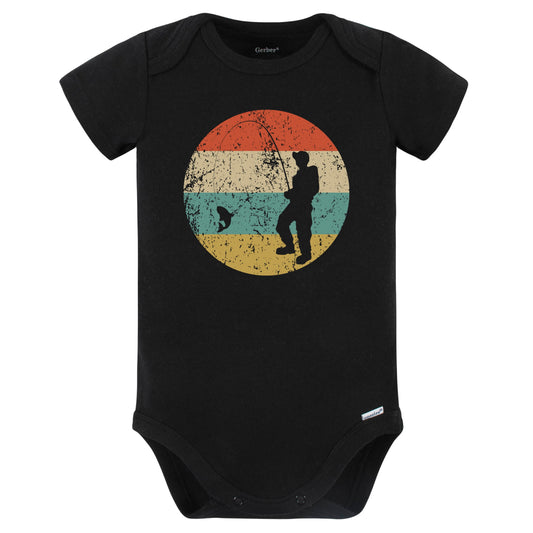 Fisherman Silhouette Retro Fishing Baby Bodysuit (Black)