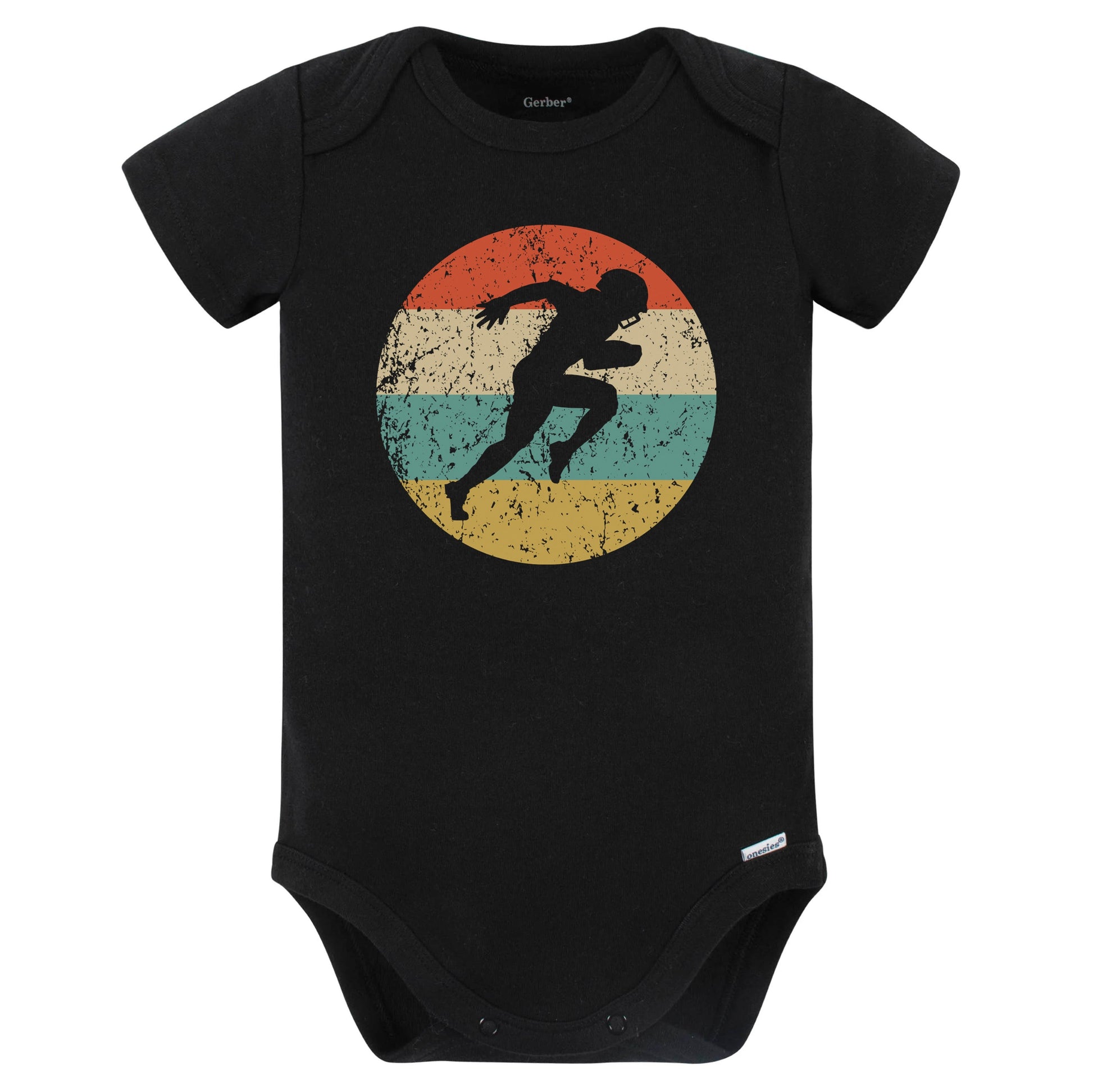 Running Back Football Player Silhouette Retro Sports Baby Bodysuit (Black)