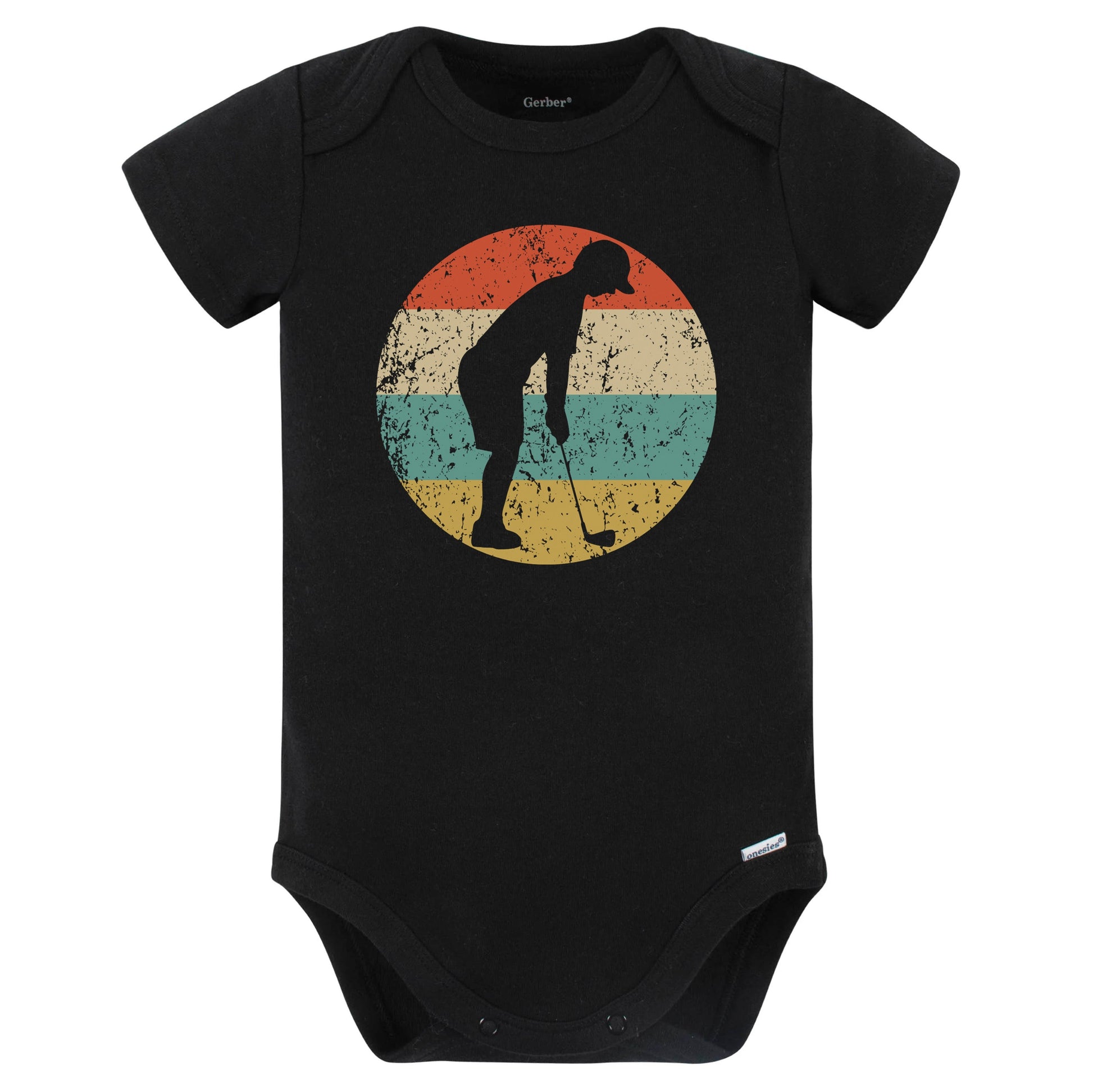 Golf Golfer Golfing Silhouette Retro Sports Baby Bodysuit (Black)