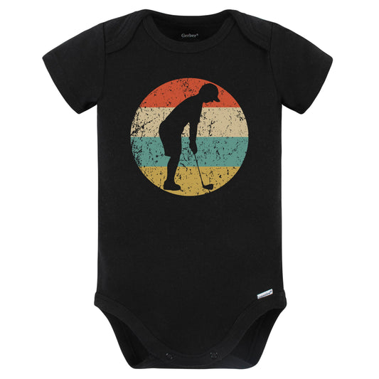 Golf Golfer Golfing Silhouette Retro Sports Baby Bodysuit (Black)