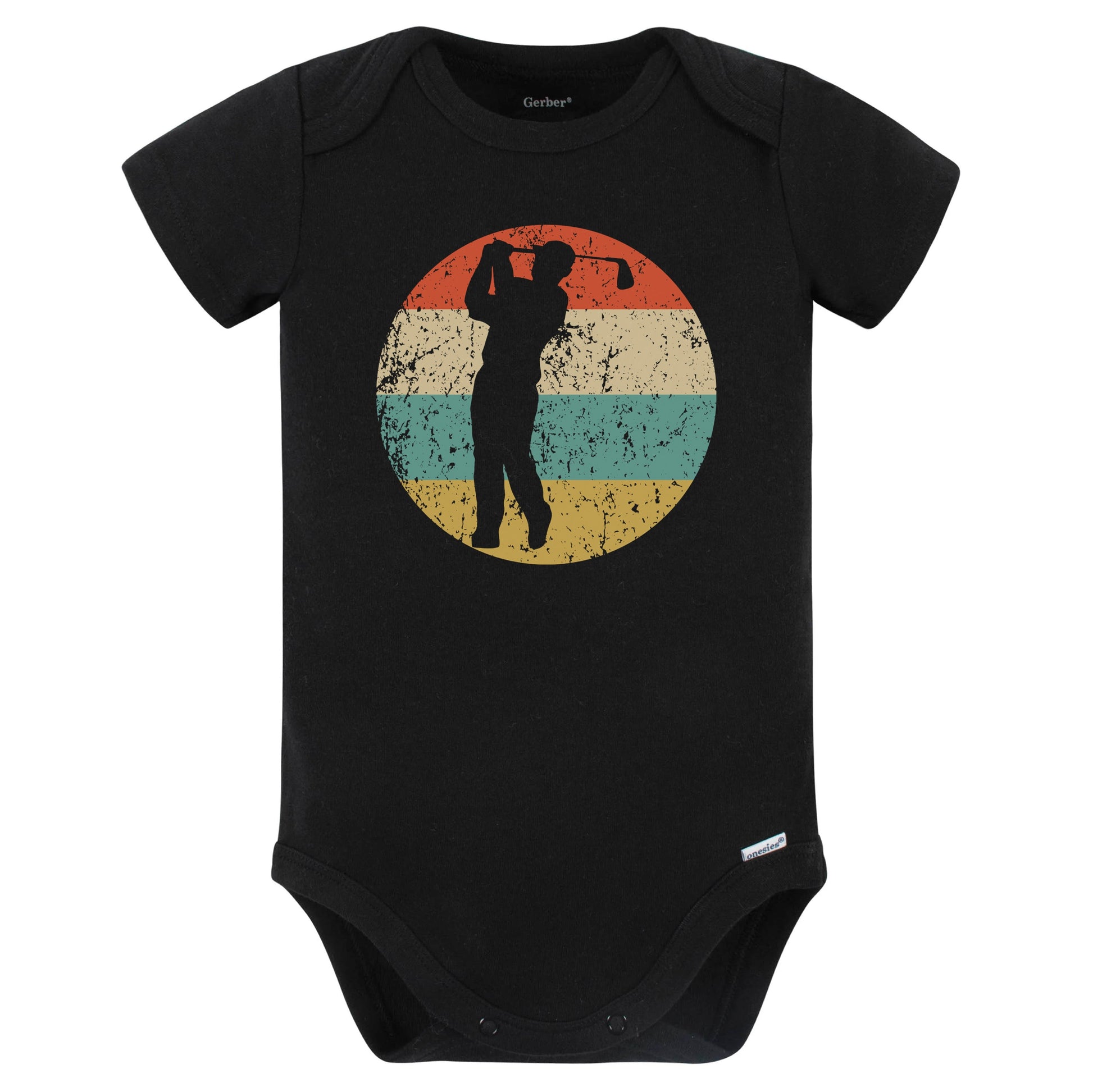 Golfer Golf Swing Silhouette Retro Sports Baby Bodysuit (Black)