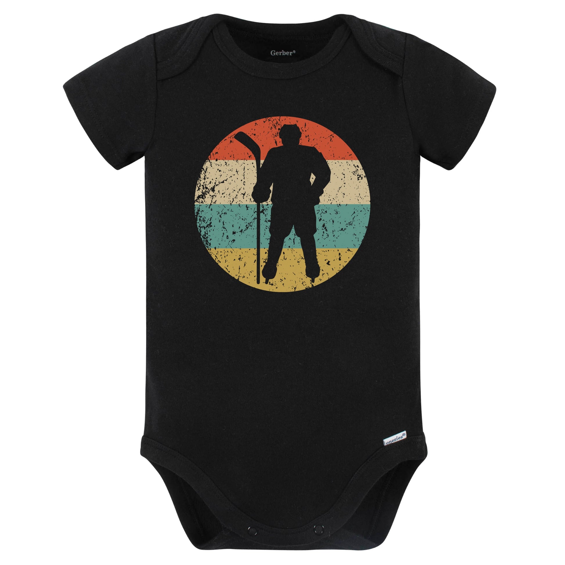 Hockey Player Silhouette Retro Sports Baby Bodysuit (Black)