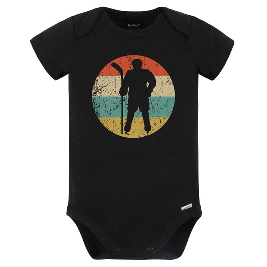 Hockey Player Silhouette Retro Sports Baby Bodysuit (Black)