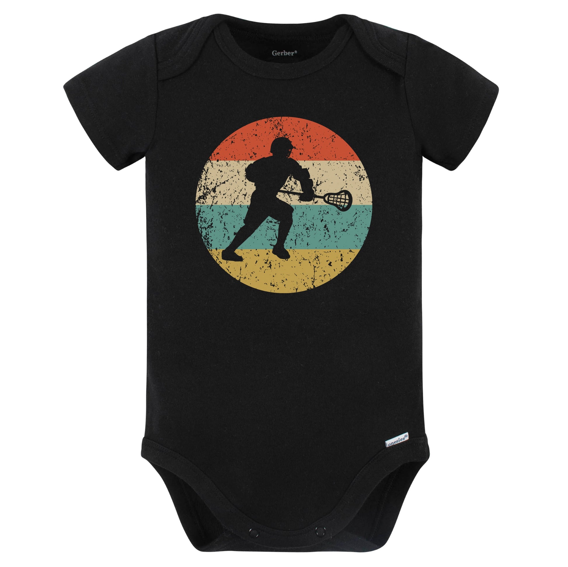 Lacrosse Player Silhouette Retro Sports Baby Bodysuit (Black)