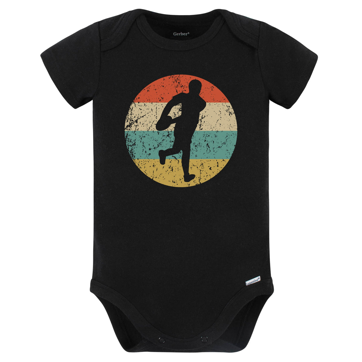 Rugby Player Silhouette Retro Sports Baby Bodysuit (Black)