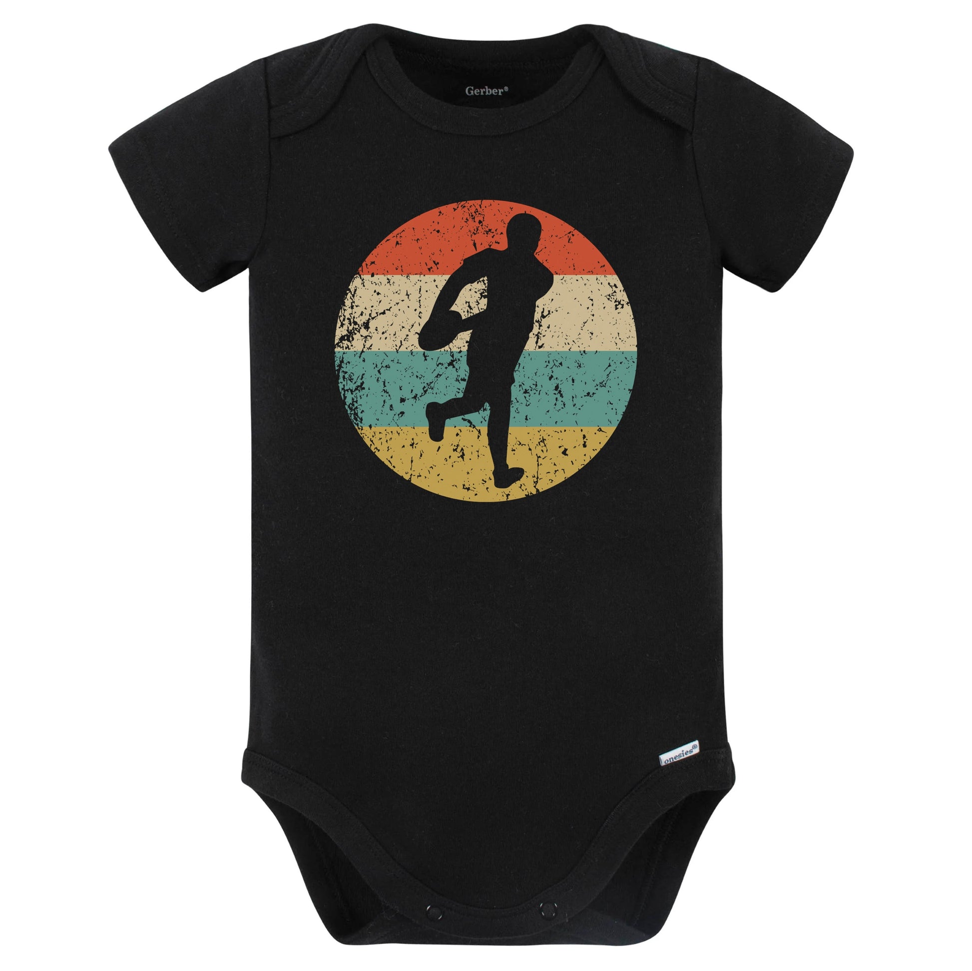 Rugby Player Silhouette Retro Sports Baby Bodysuit (Black)