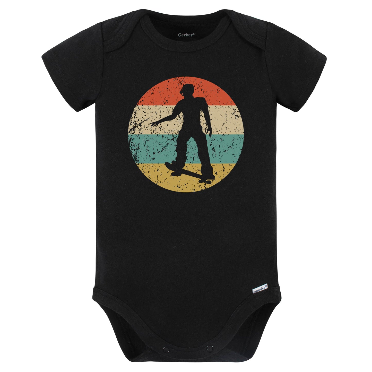 Skateboarder Skateboarding Skater Retro Skateboard Baby Bodysuit (Black)