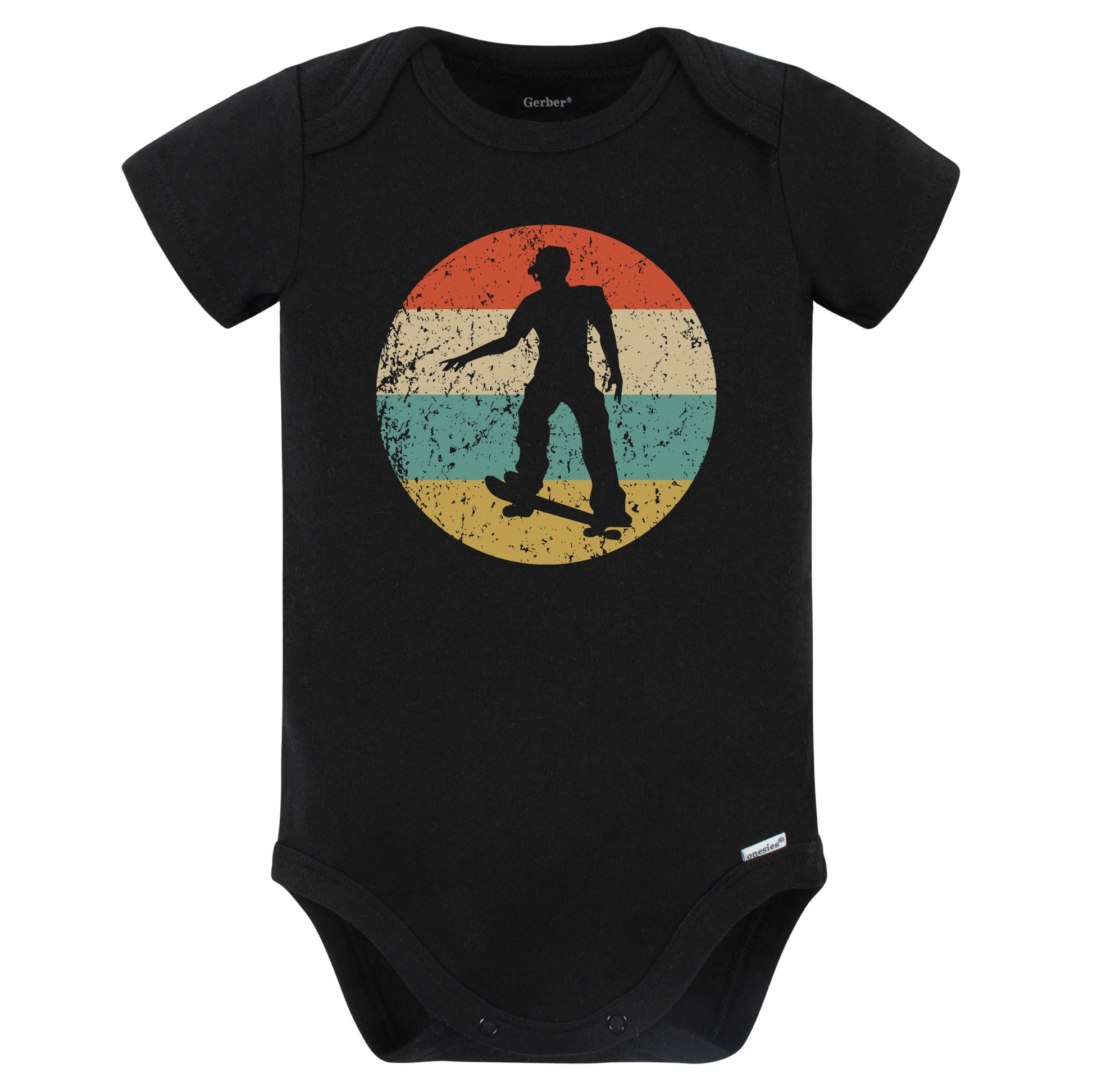 Skateboarder Skateboarding Skater Retro Skateboard Baby Bodysuit (Black)